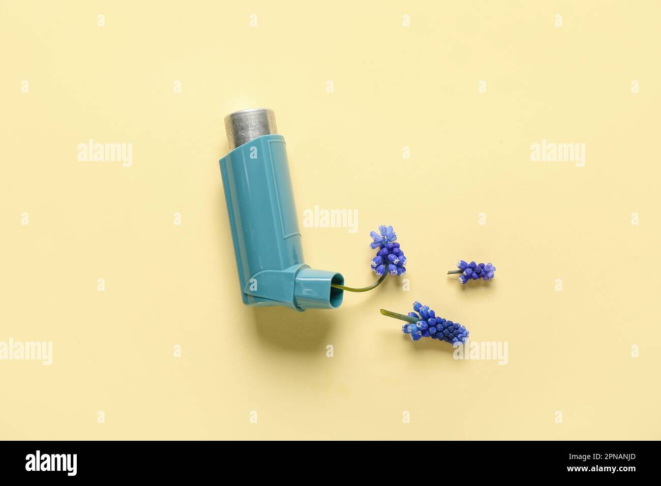 Inhaler with flowers on beige background Stock Photo - Alamy