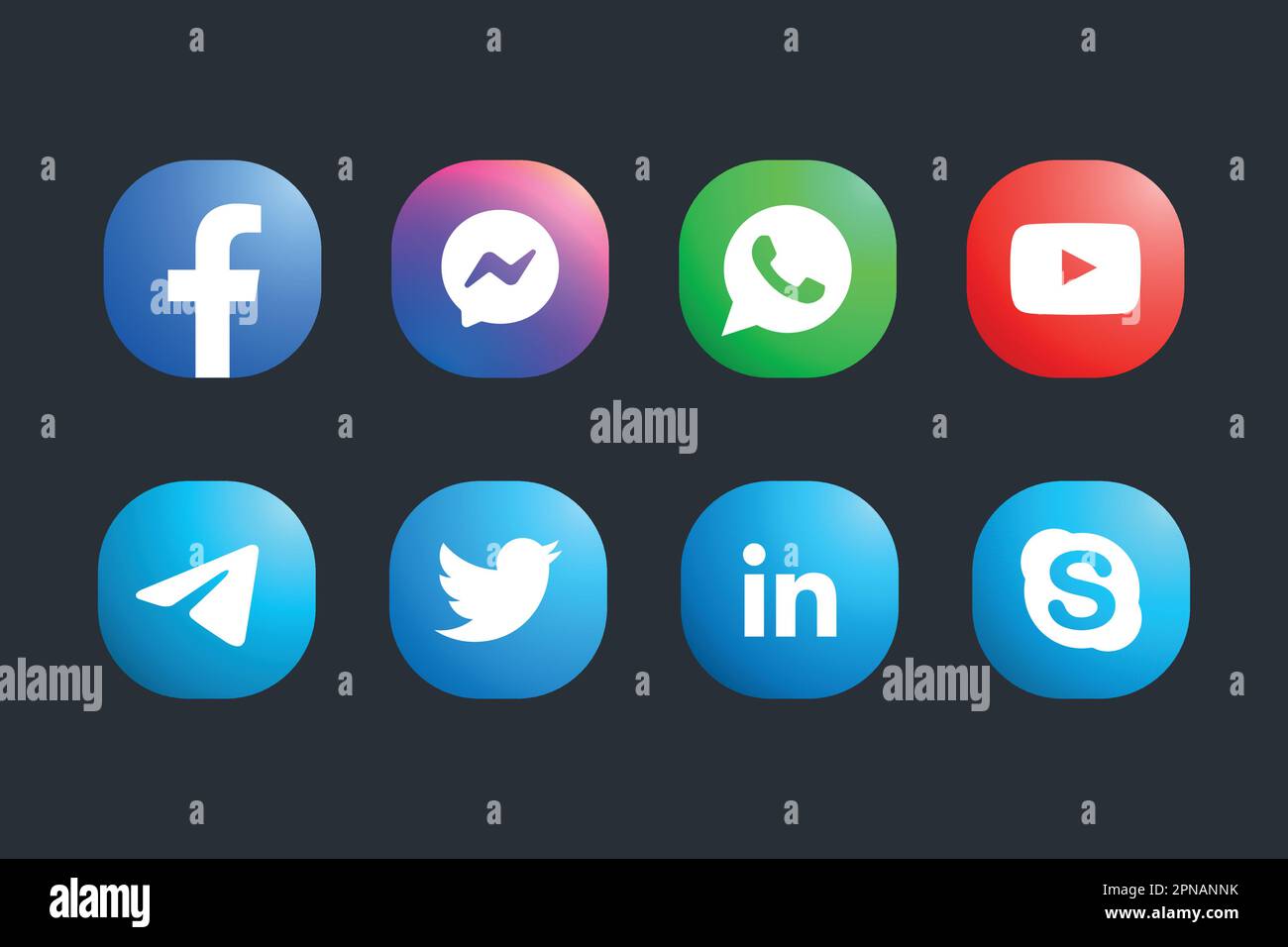 Pack of Modern social media buttons and icons set in flat design Stock Vector