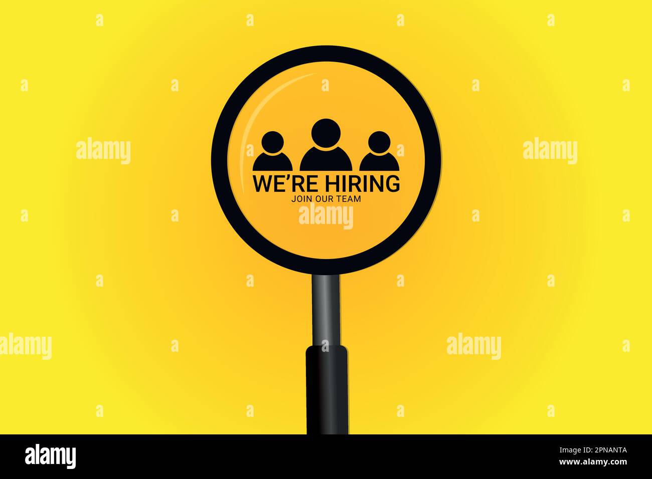 We are hiring poster with magnifying glass open job vacancy background for social media post