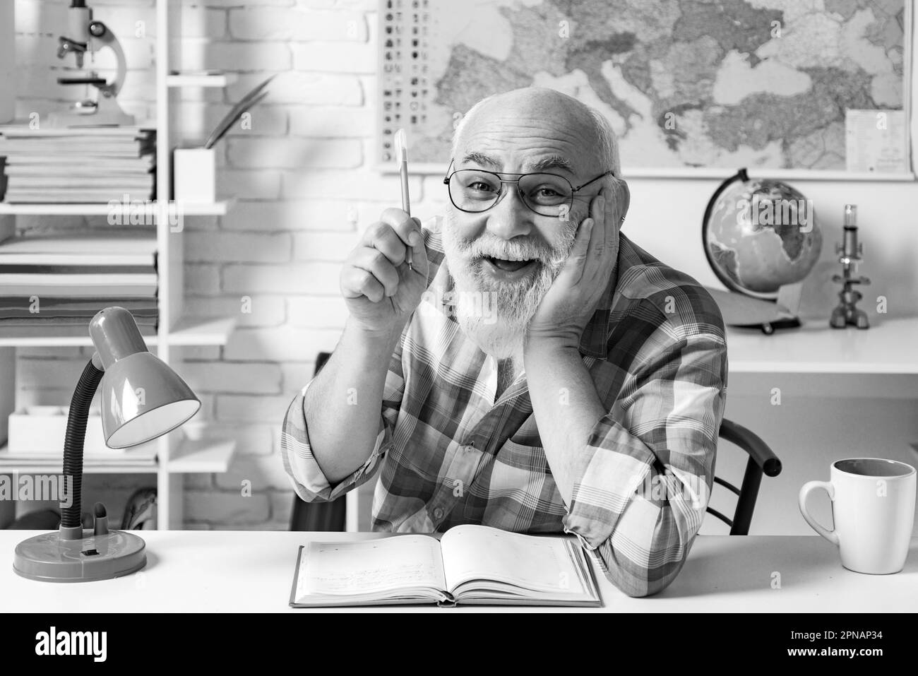 Study is fun. Knowledge and educational school concept. Grandfather ...