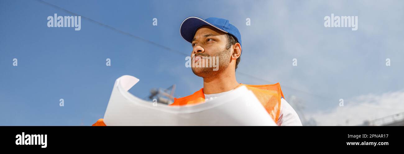 Young foreman working at construction material factory Stock Photo