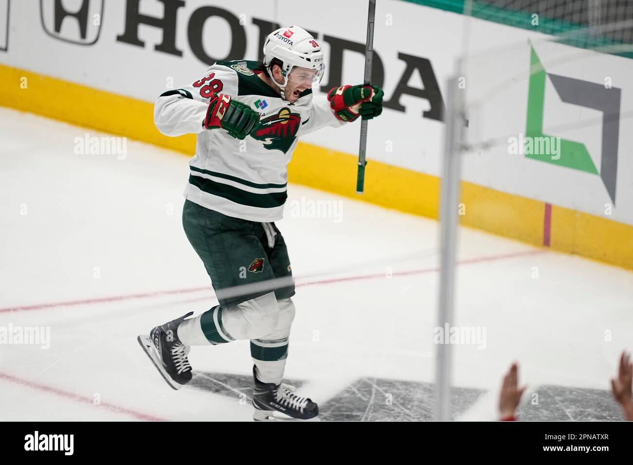 Minnesota Wild right wing Ryan Hartman (38) celebrates after scoring in