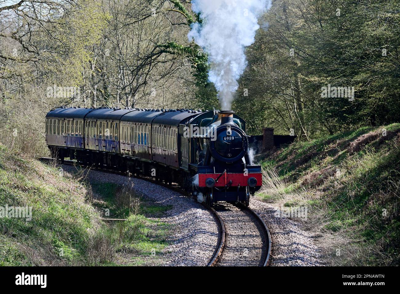 Wightwick Hall in steam at the Bluebell Railway Stock Photo