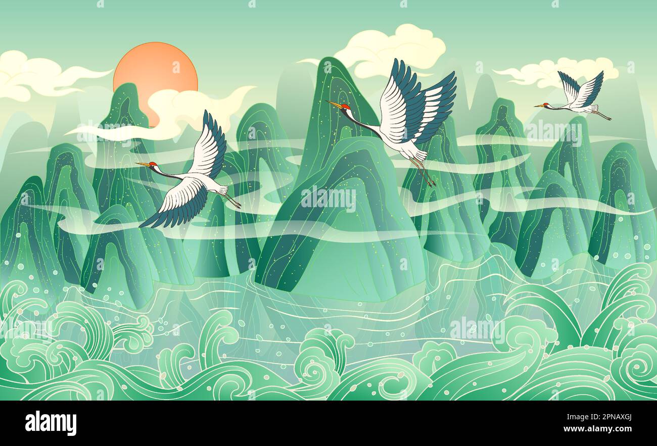 Vector illustration of Chinese style landscape Stock Vector