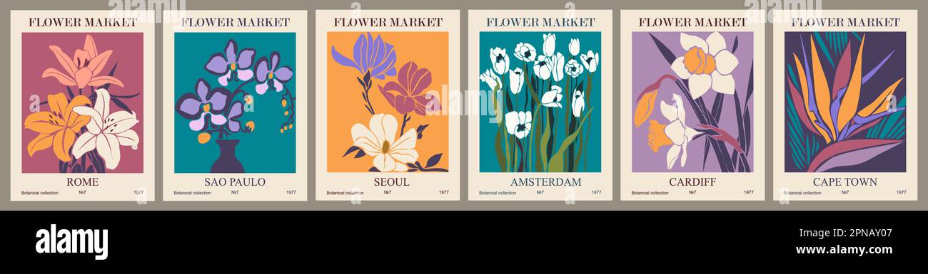 Set of abstract flower market posters vector print Stock Vector Image ...
