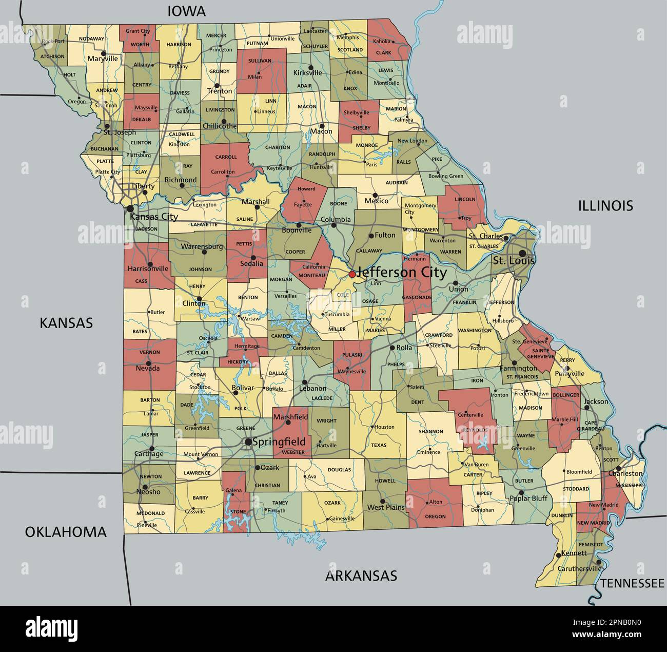 Missouri Detailed Editable Political Map With Labeling Vector ...