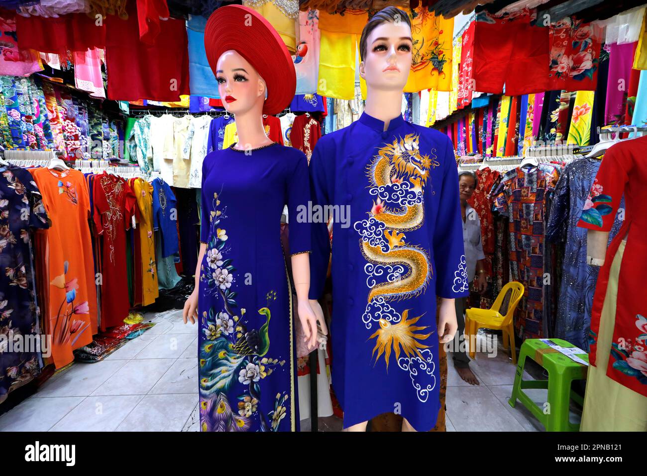 Colorful Vietnamese traditional long dress Ao Dai for sale in a shop. Ho Chi Minh City. Vietnam Stock Photo Alamy