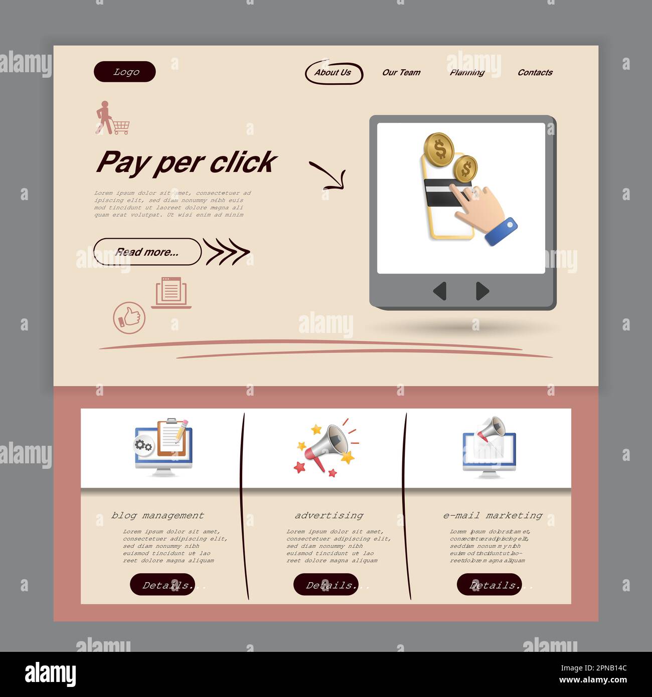 Pay Per Click Flat Landing Page Website Template. Blog Management ...