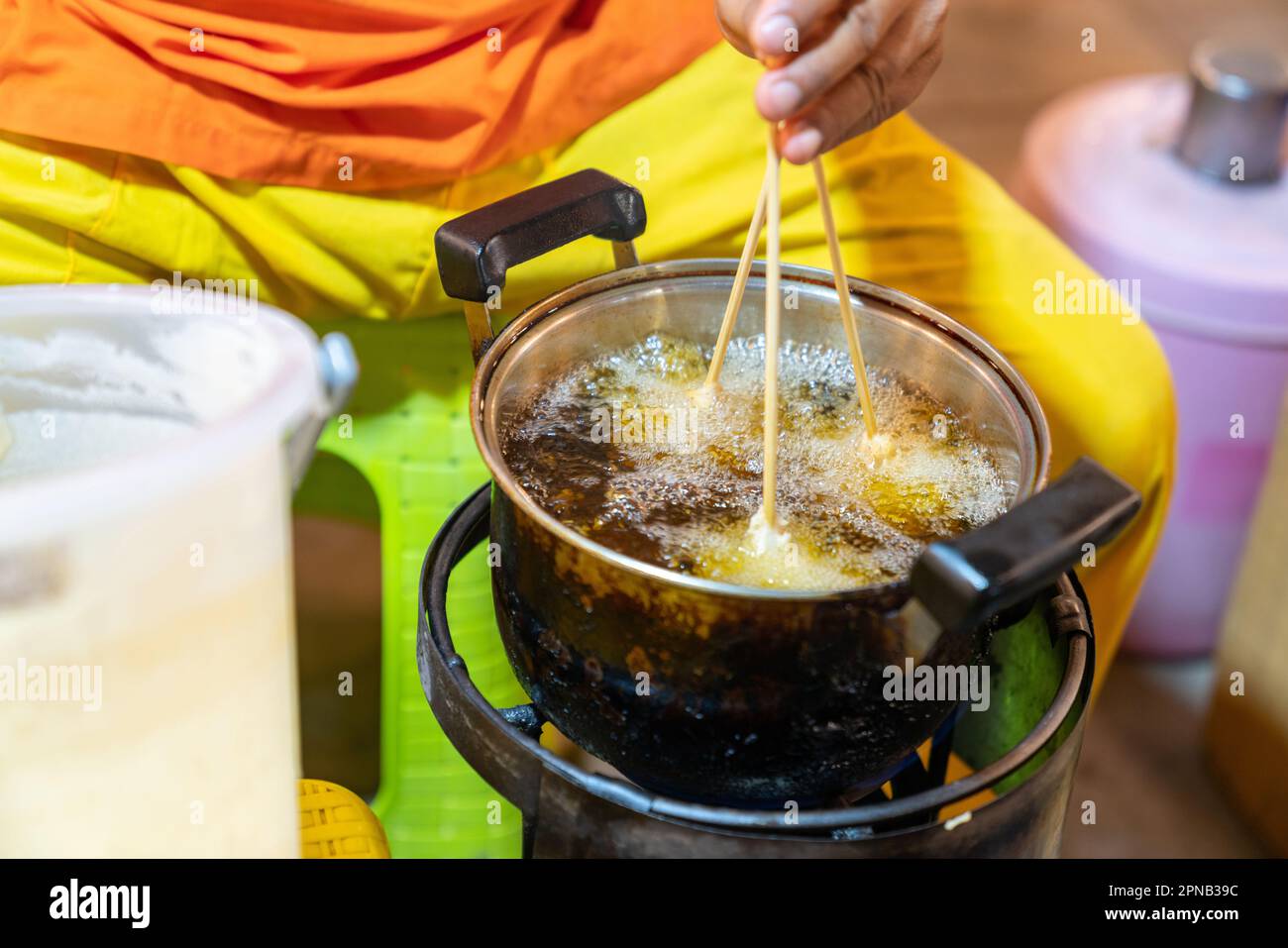 Close up delicious homemade fired dough old thai cuisine food at street