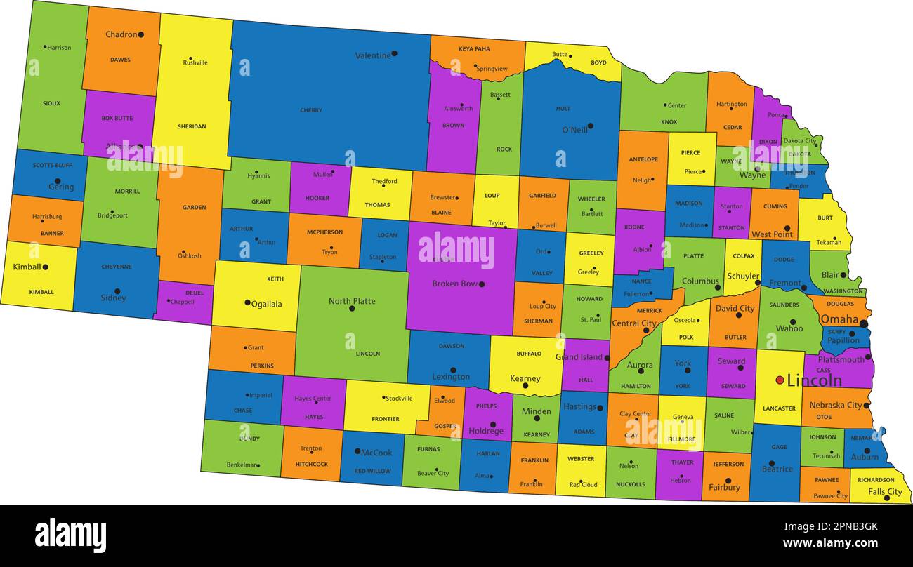 Colorful Nebraska Political Map With Clearly Labeled Separated Layers Vector Illustration 
