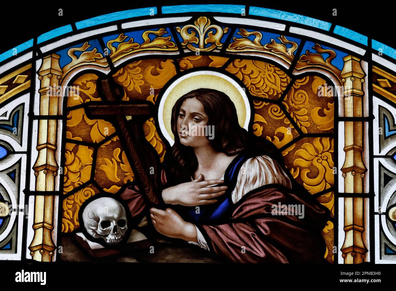 Thi Nghe Church. Stained glass.  Mary of Magdala. The Penitent Mary of Magdala. Ho Chi Minh City. Vietnam. Stock Photo