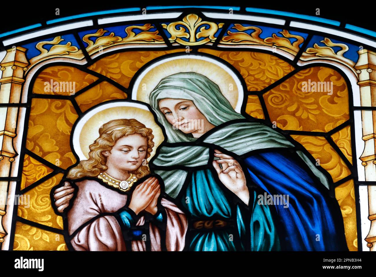 Thi Nghe Church. Stained glass.  St Anna with Virgin Mary. Ho Chi Minh City. Vietnam. Stock Photo