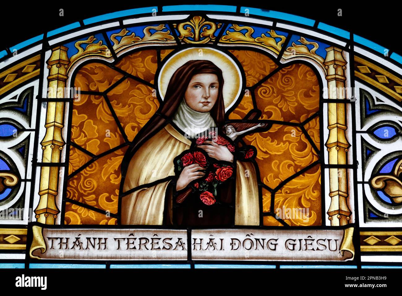 Thi Nghe Church. Stained glass. Saint Therese of the Child Jesus and
