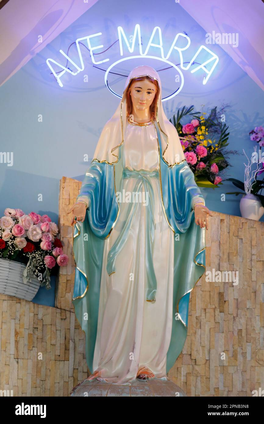 Fatima church.  Ave Maria. Virgin Mary statue. Ho Chi Minh City. Vietnam. Stock Photo