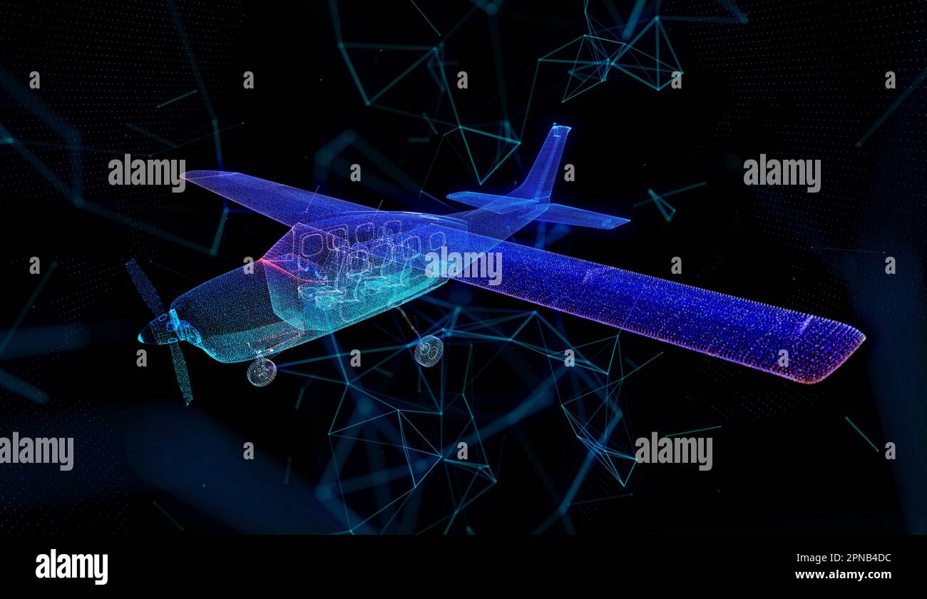 Aircraft. Airplane with piston engine and propeller. Polygonal line