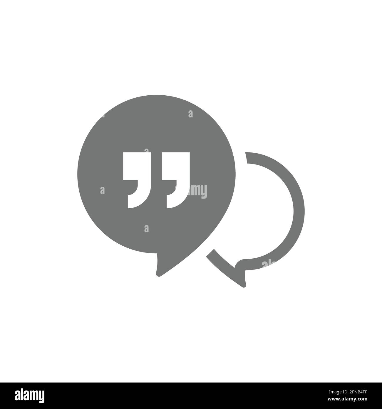 Message bubble and quotation mark vector icon. Chat balloon and quotes symbol. Stock Vector