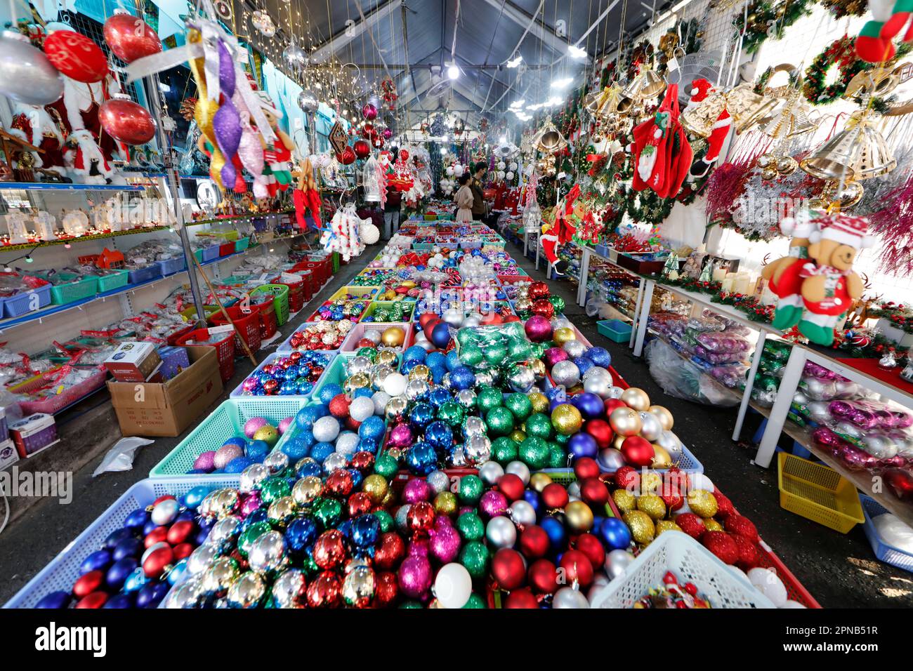 Christmas market. Selection of christmas decoration for sale.  Ho Chi Minh City. Vietnam. Stock Photo