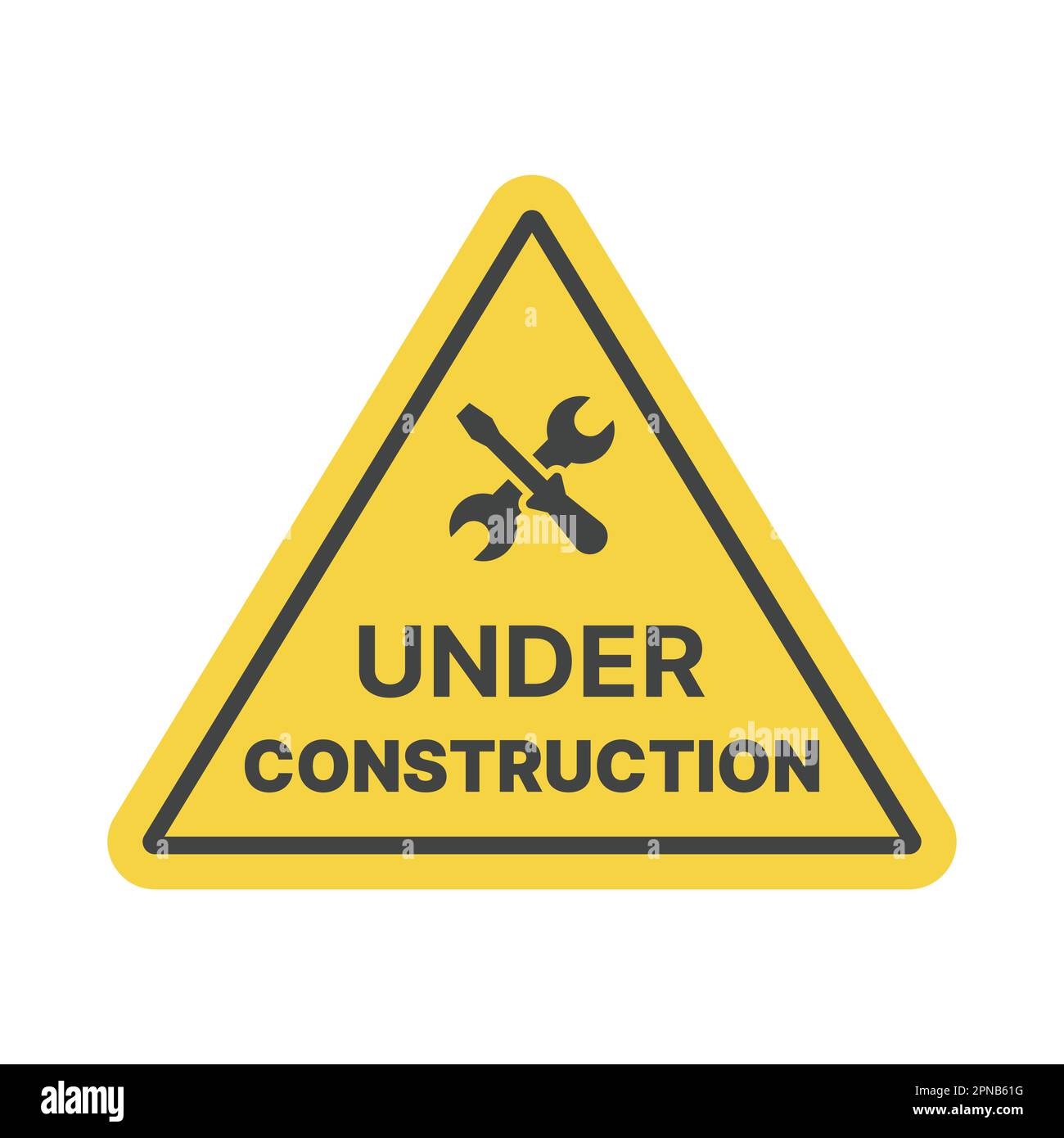 Under construction yellow vector sign. Triangular warning icon. Stock Vector