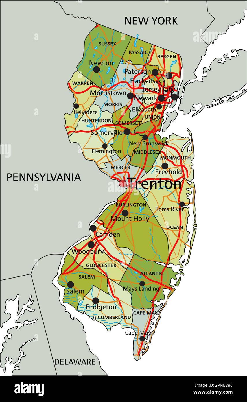 Highly Detailed Editable Political Map With Separated Layers New Highly Detailed Editable Political Map With Separated Layers New Jersey 2PNB886
