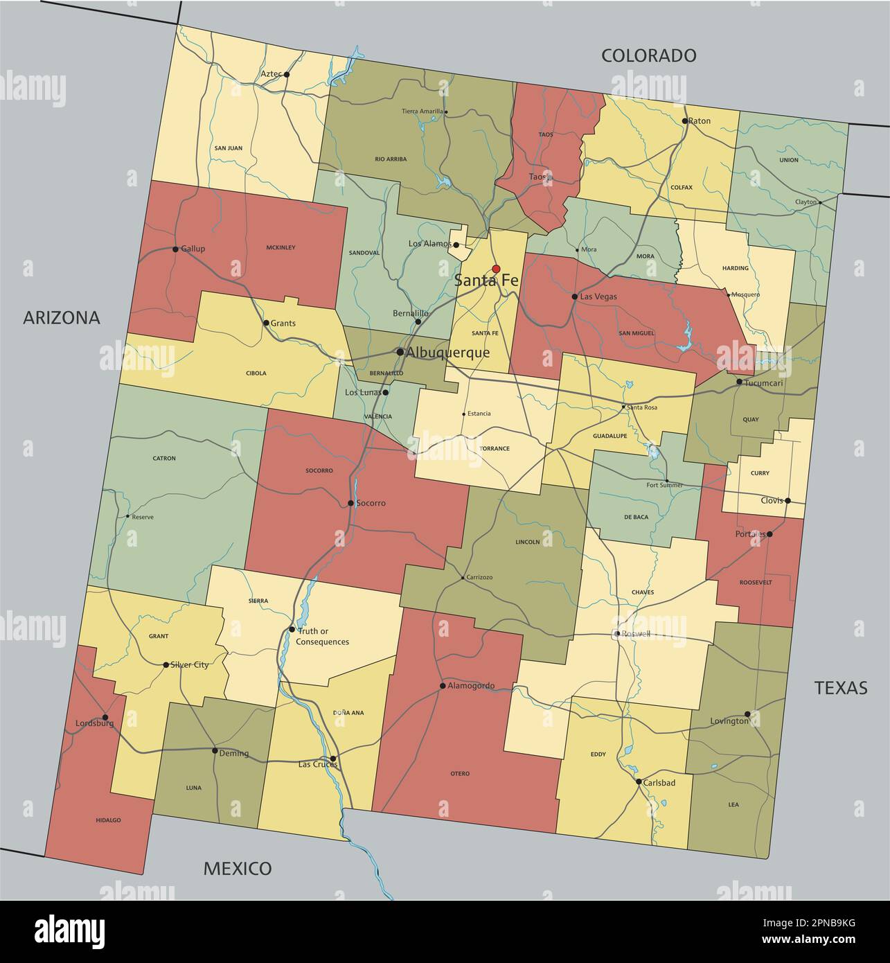 New Mexico Highly Detailed Editable Political Map With Labeling Stock New Mexico Highly Detailed Editable Political Map With Labeling 2PNB9KG