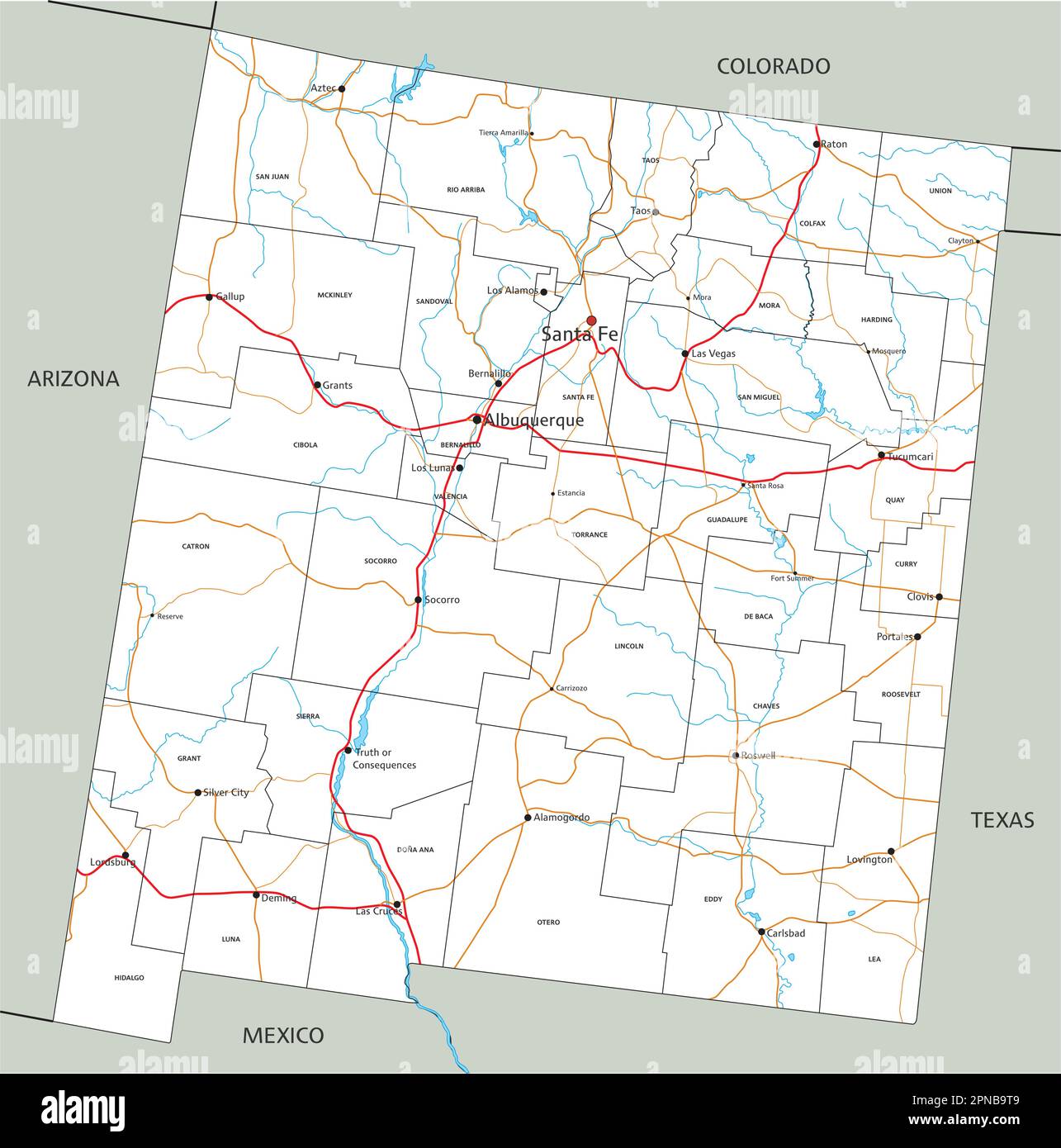 High detailed New Mexico road map with labeling Stock Vector Image