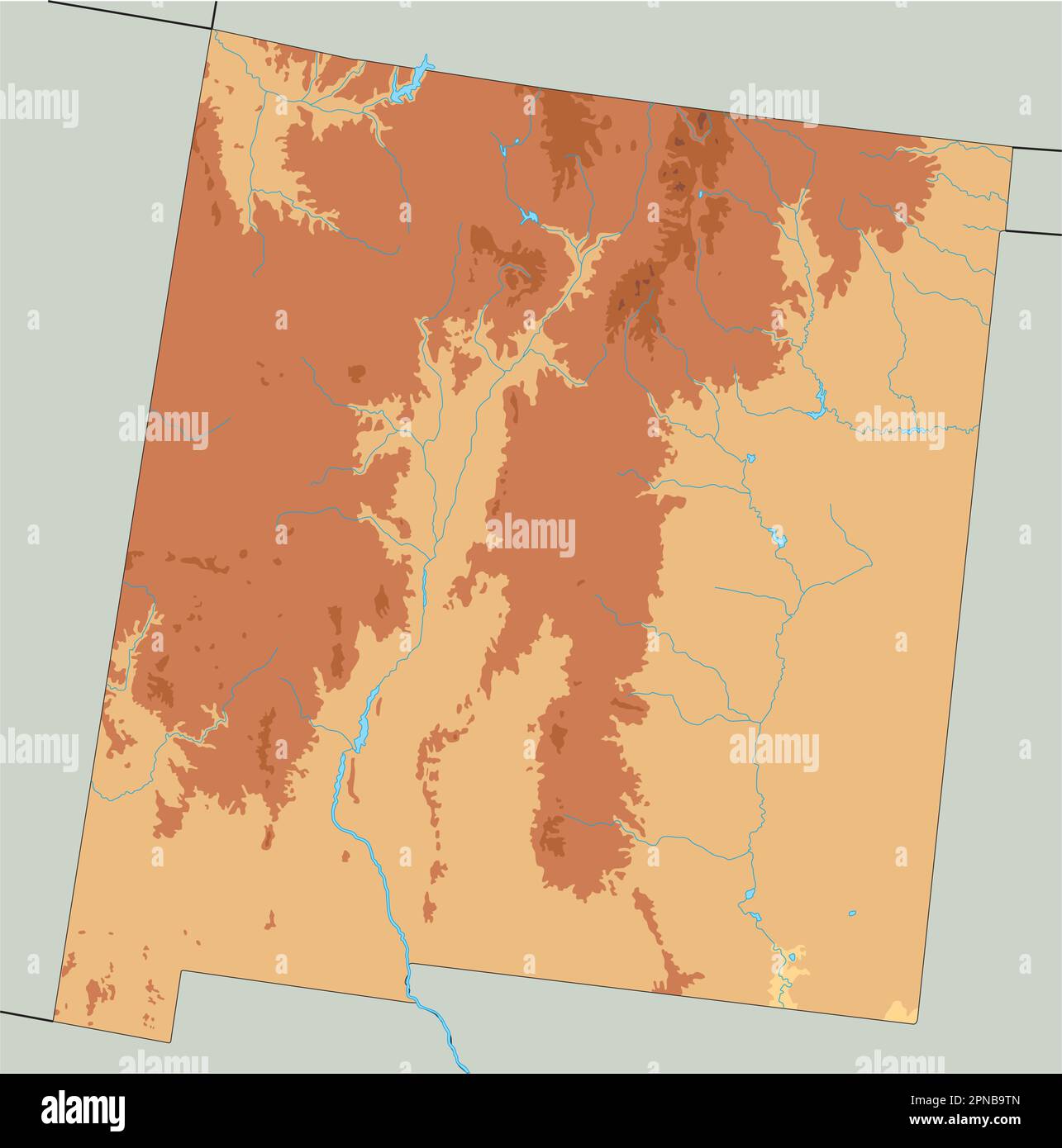 High detailed New Mexico physical map. Stock Vector