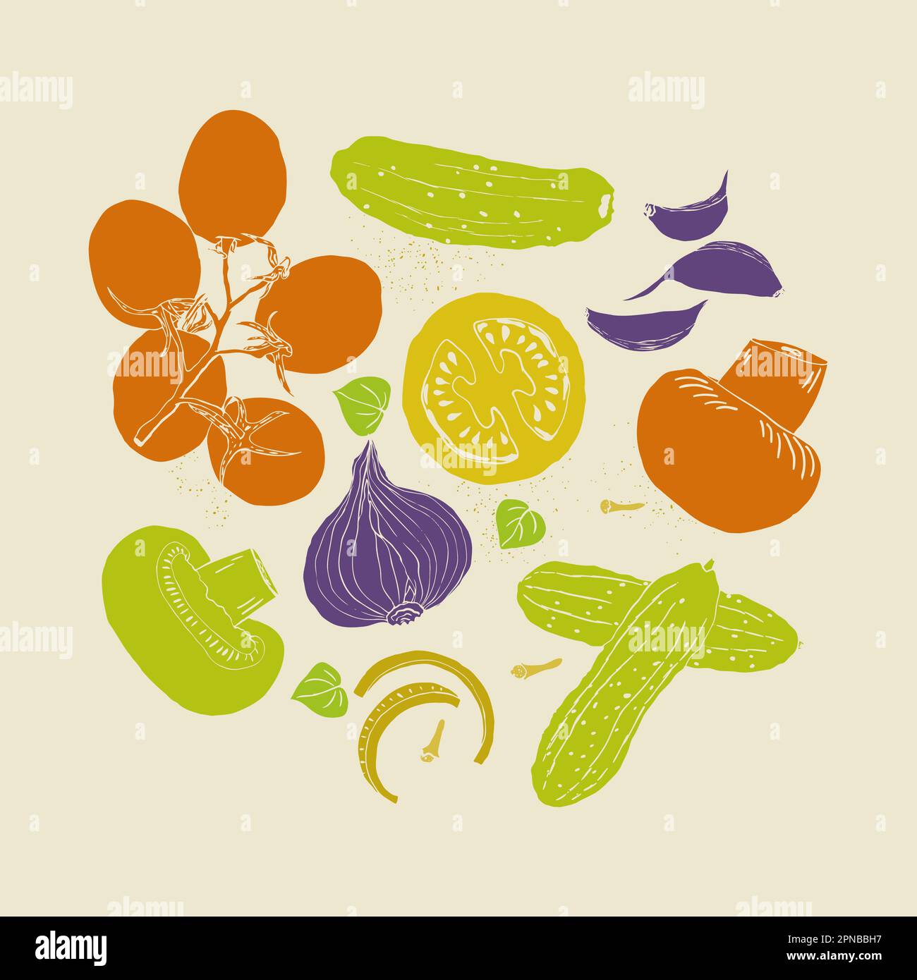 Vegetable Drawing Color Vegetables illustration composition hand drawn retro colors style ...