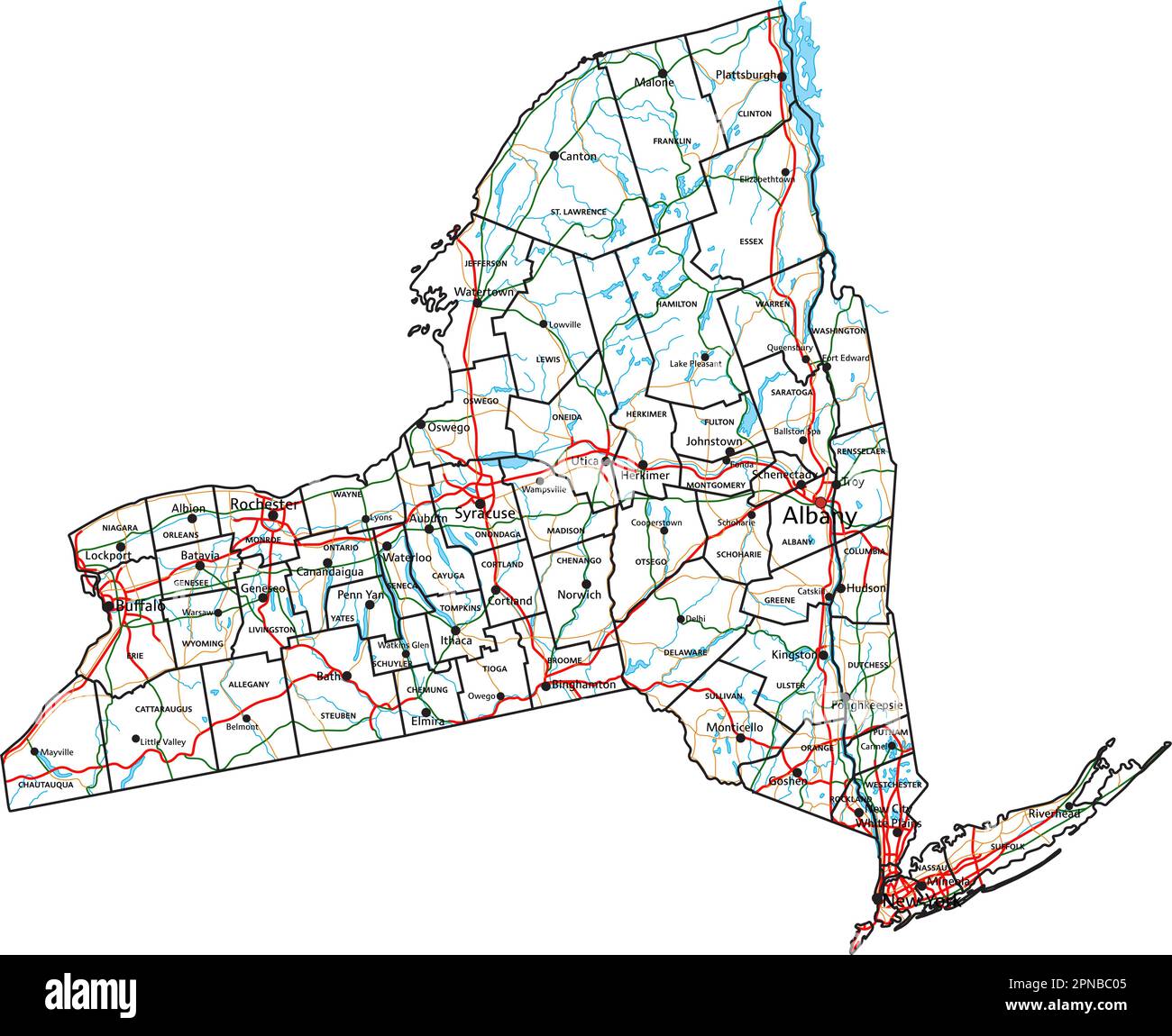 High detailed New York road map with labeling. Stock Vector