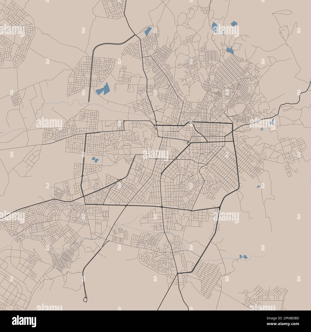 Detailed map of Asmara city, capital of Eritrea. Municipal administrative Asmera area map with buildings, rivers and roads, parks and railways. Vector Stock Vector
