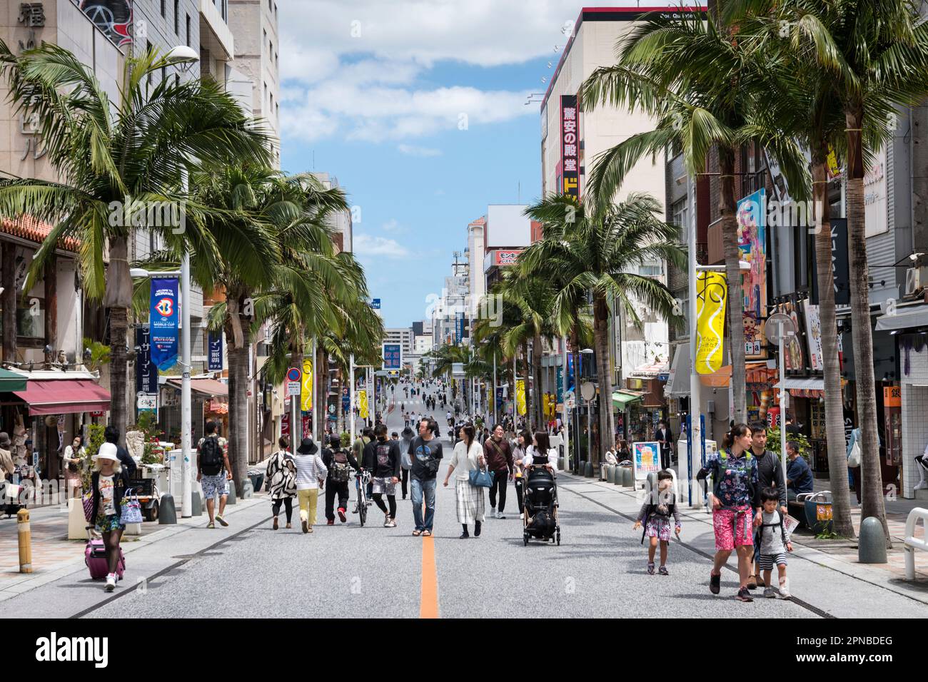 Pedestrians on Kokusai Dori Shopping Street Naha, Okinawa, Japan Stock Photo