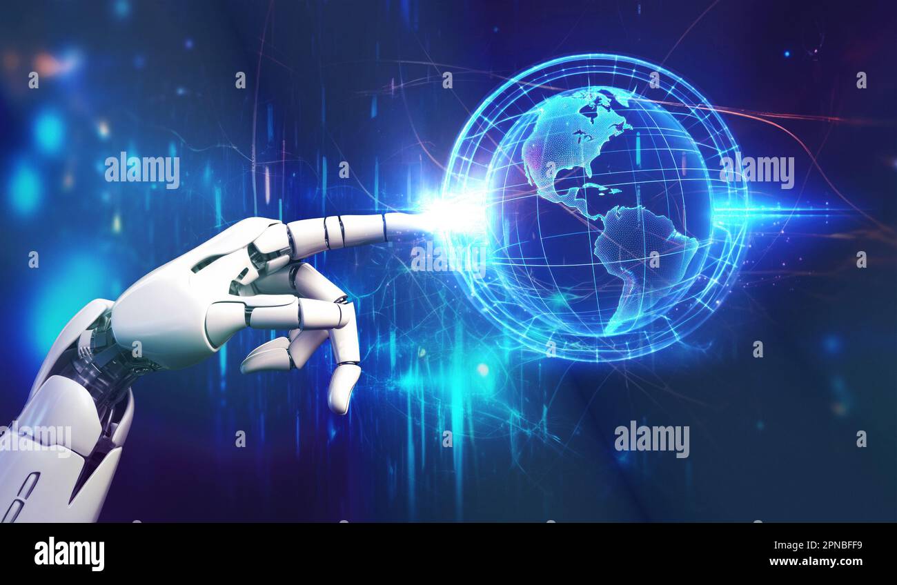 AI, Artificial intelligence, robot hand touching and changing the world ...