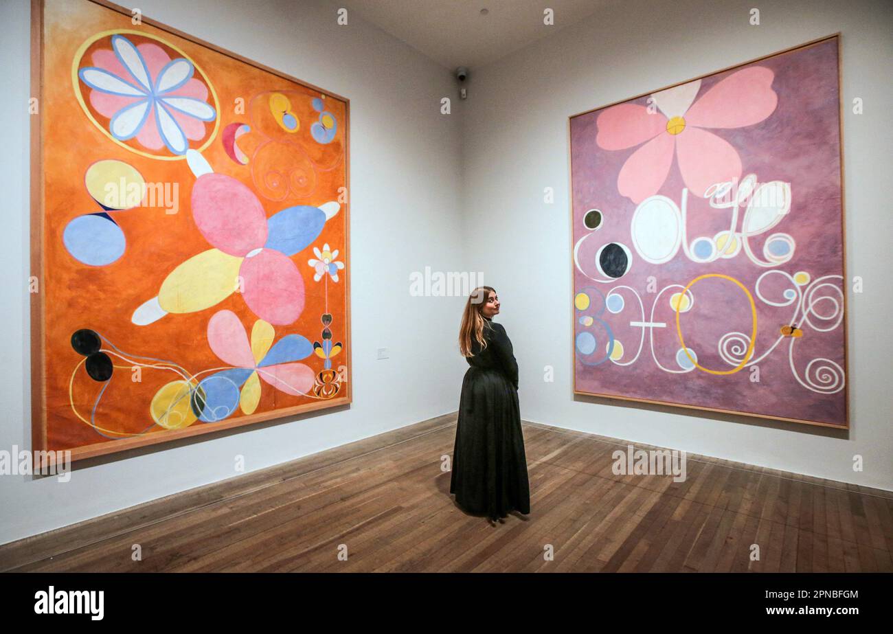 London, UK. 18th Apr, 2023. Hilma af Klint part of the ten largest group. Swedish artist and mystic whose paintings are considered among the first abstract works known in Western art history. Paul Quezada -Neiman/Alamy Live News Stock Photo