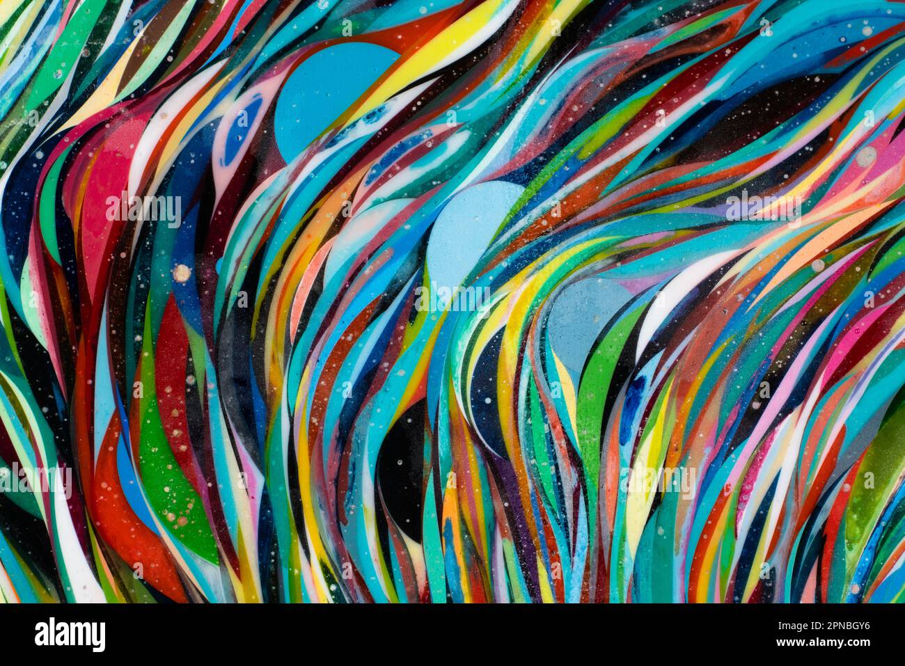 Multicolored wavy abstract stripes painted on background Stock Photo