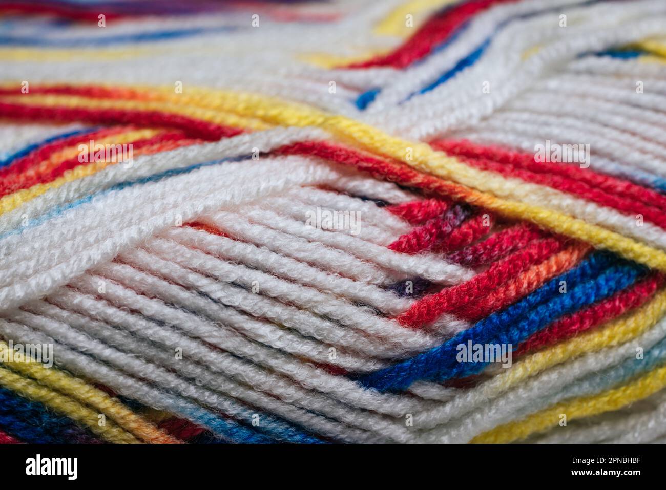 From above closeup colorful soft yarn for knitting clothes Stock Photo