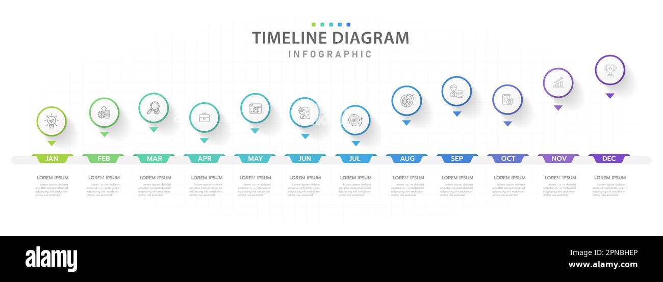 Infographic template for business. 12 Months modern Timeline Roadmap diagram calendar, presentation vector infographic. Stock Vector