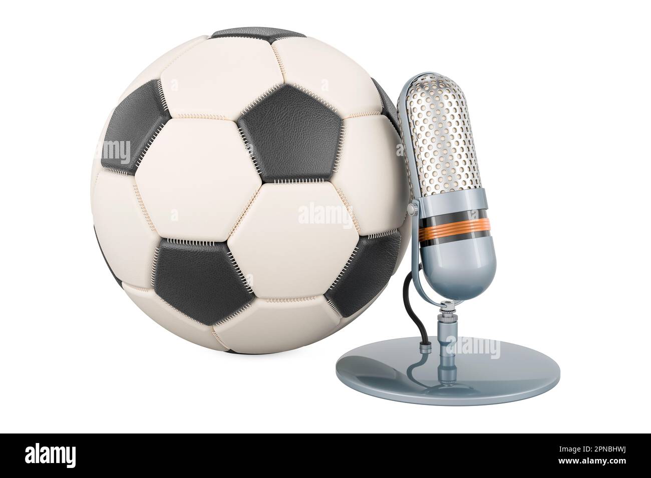 Soccer ball with microphone. Football commentaries concept, 3D