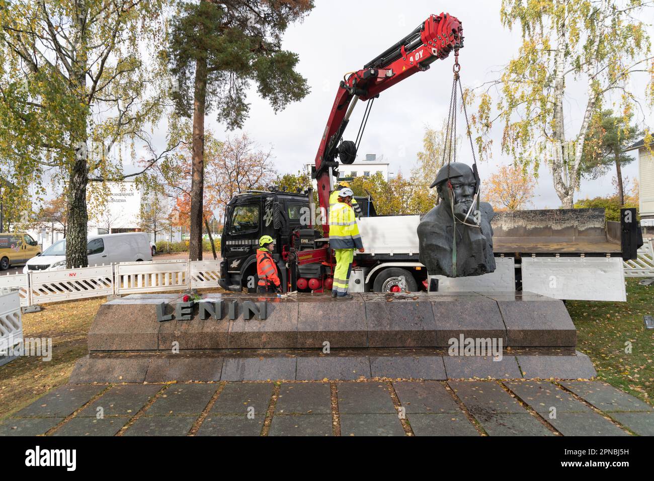 Lenin monument dismantlement in Kotka (Finland) in 2022 Stock Photo