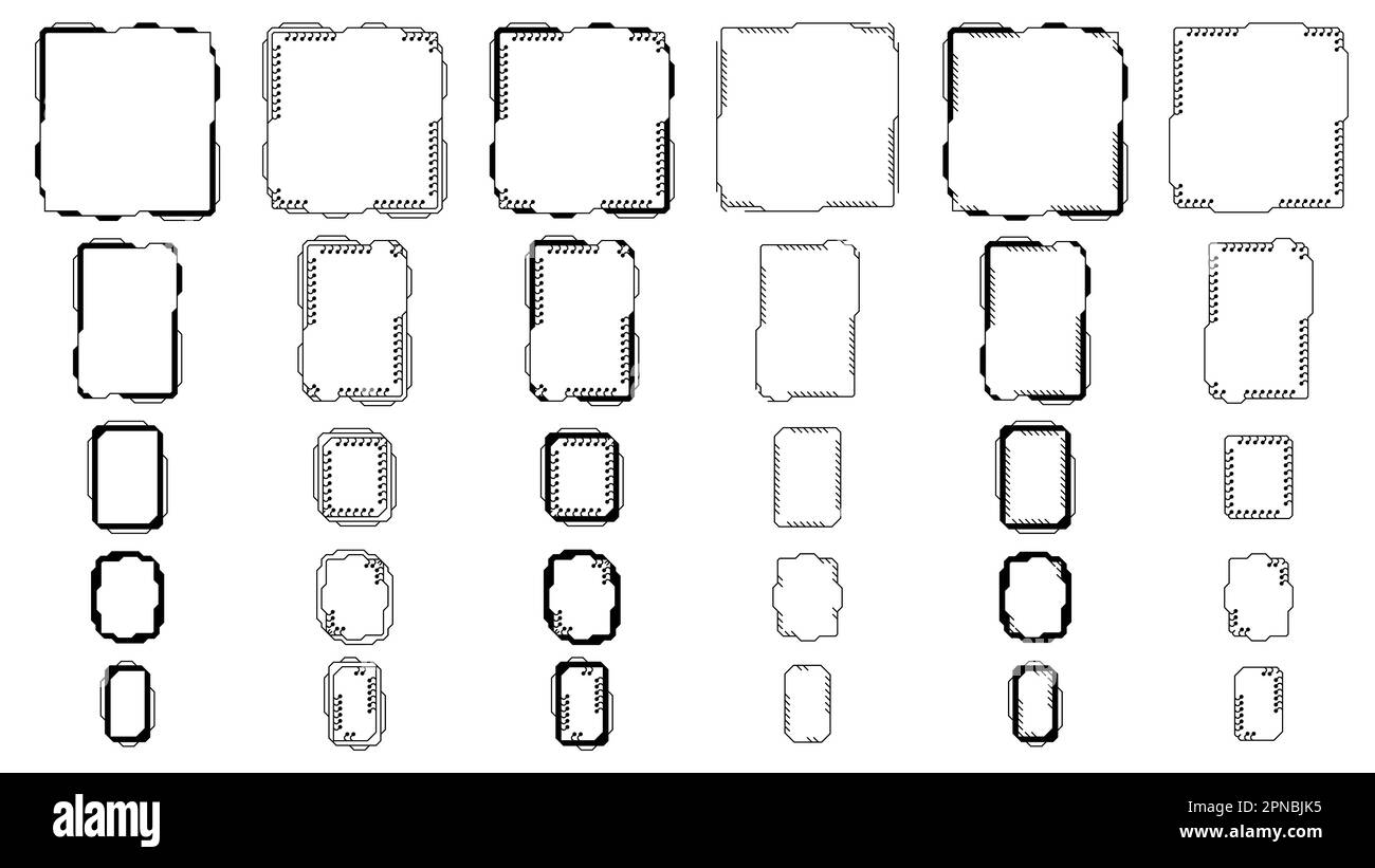 Set of tech frames isolated on white background. Hud frame with pcb ...