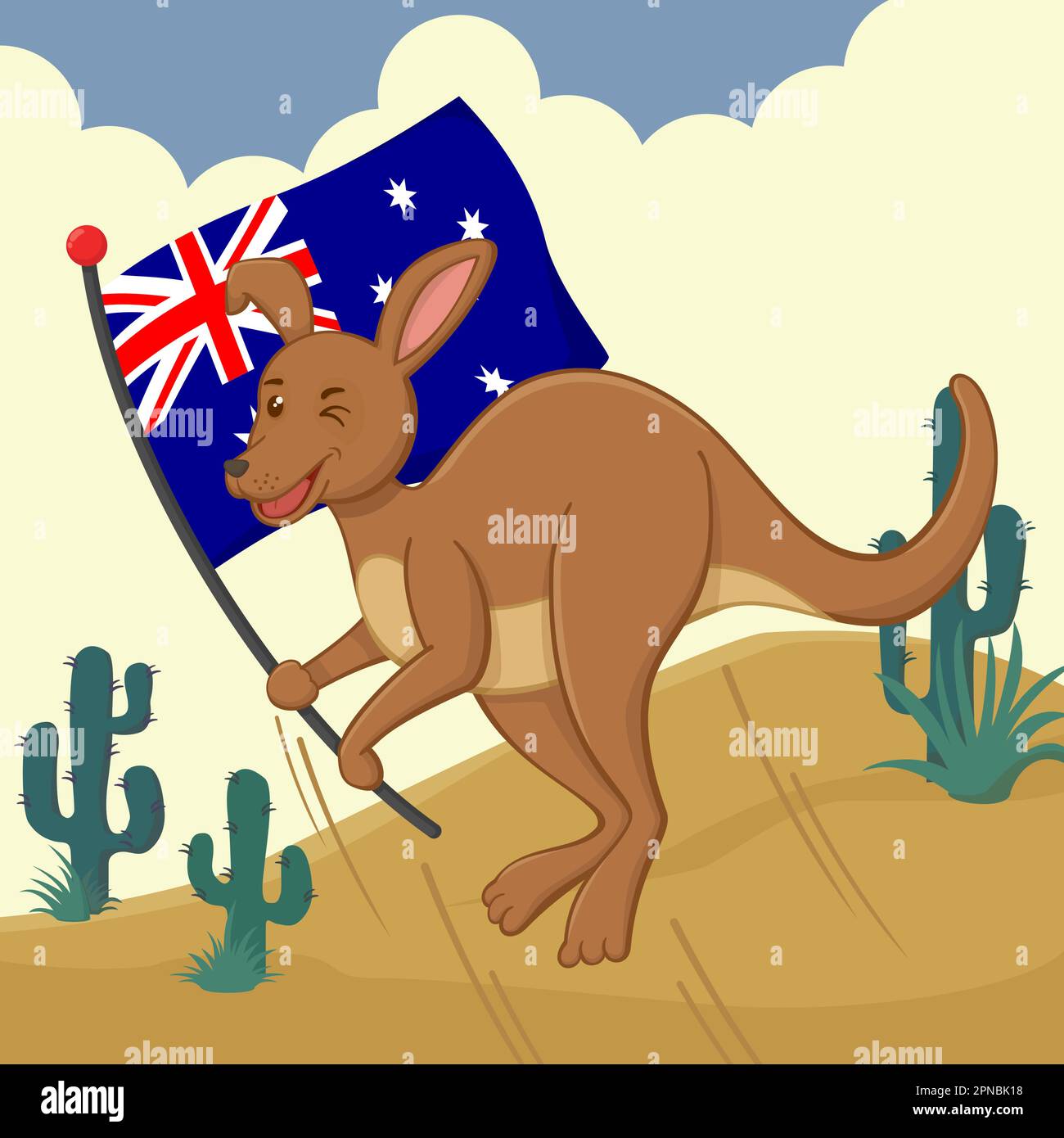 Cartoon Kangaroo Holding Australia Flag Stock Vector