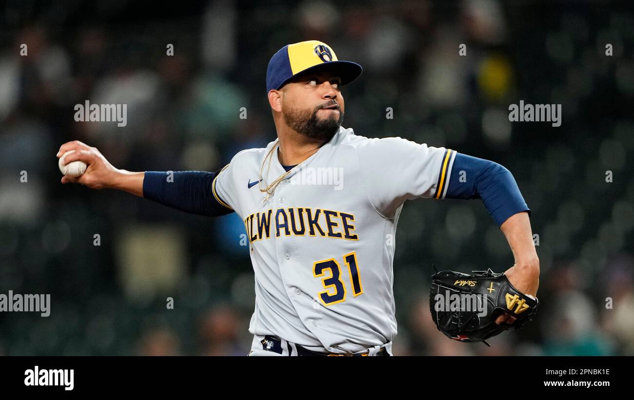 Milwaukee Brewers relief pitcher Joel Payamps throws against the