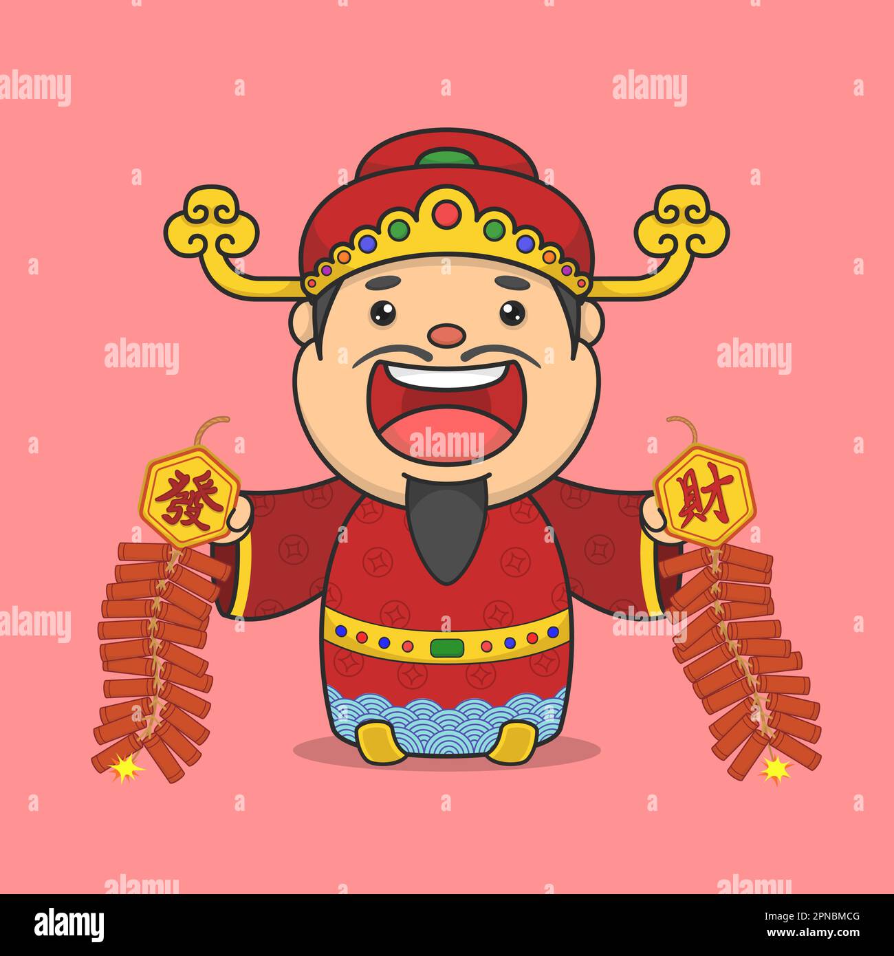 Cute Chinese New Year Fortune God Holding Fire Crackers Stock Vector Image  \u0026 Art - Alamy, image size:1300x1390