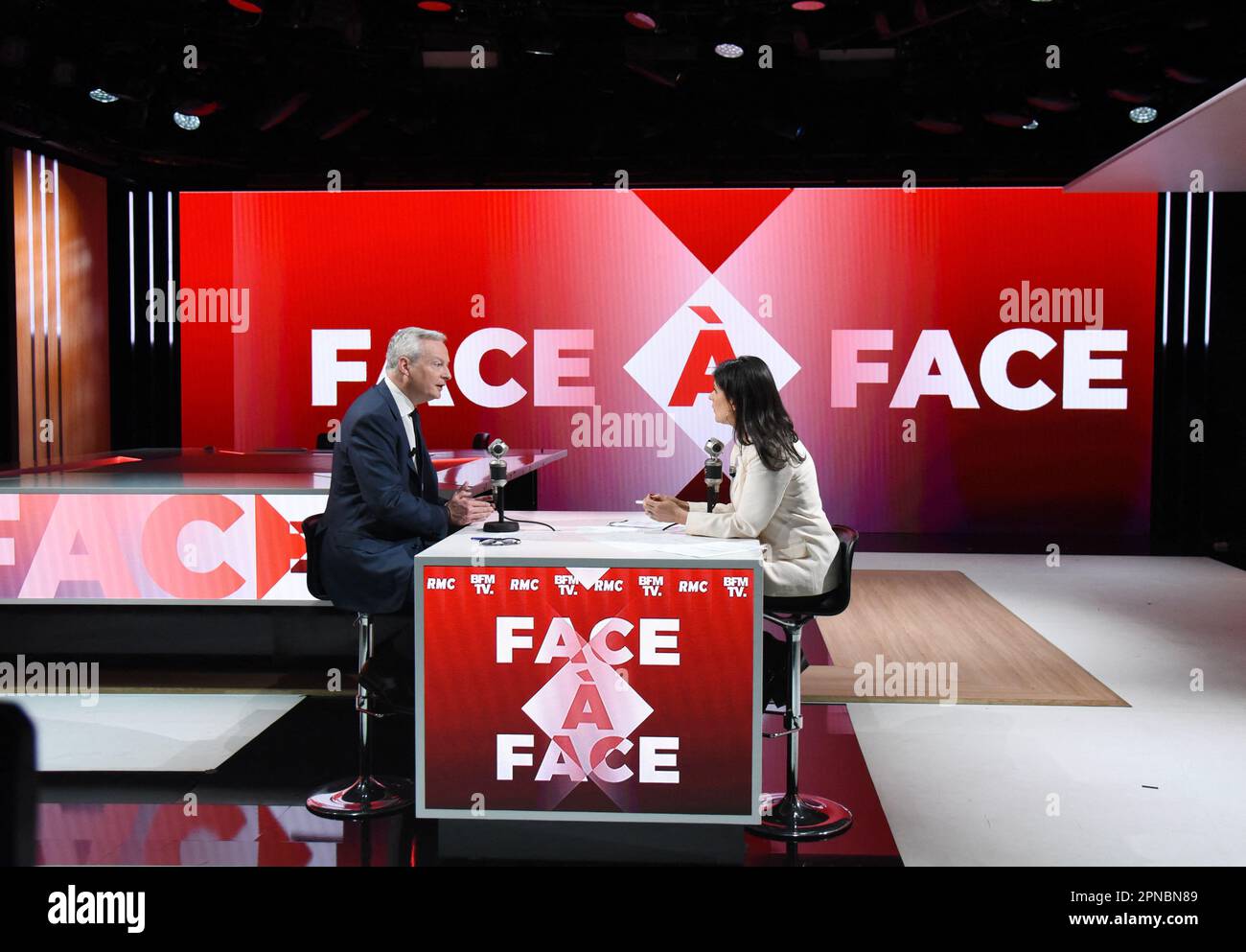 Bruno Le Maire is interviewed by Apolline de Malherbe on RMC/BFMTV in