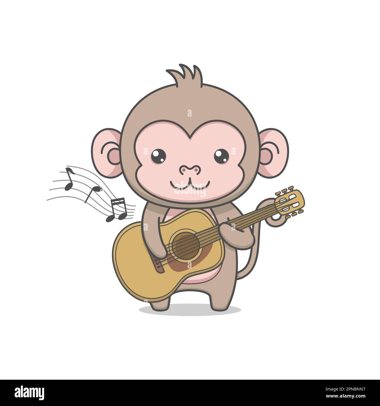 Cute Monkey Character Playing Guitar Stock Vector