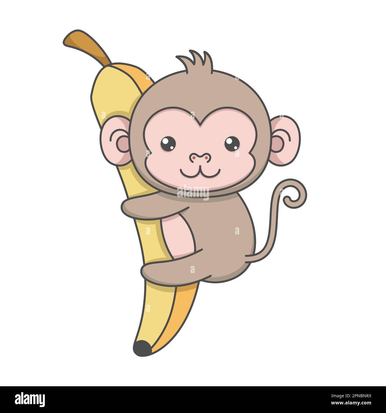 Cute Monkey Hugging Big Banana Stock Vector Image & Art - Alamy