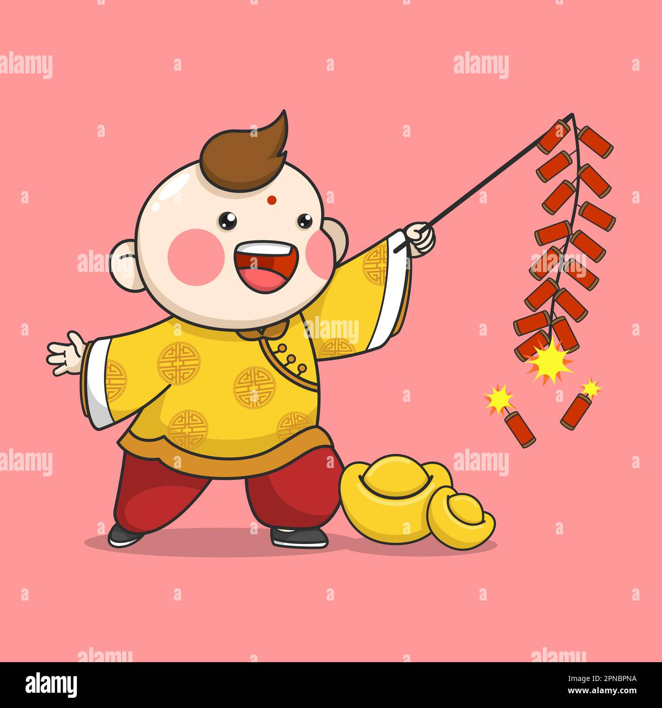 Cute Chinese New Year Boy Playing Fire Cracker Stock Vector Image \u0026 Art -  Alamy, image size:1300x1390