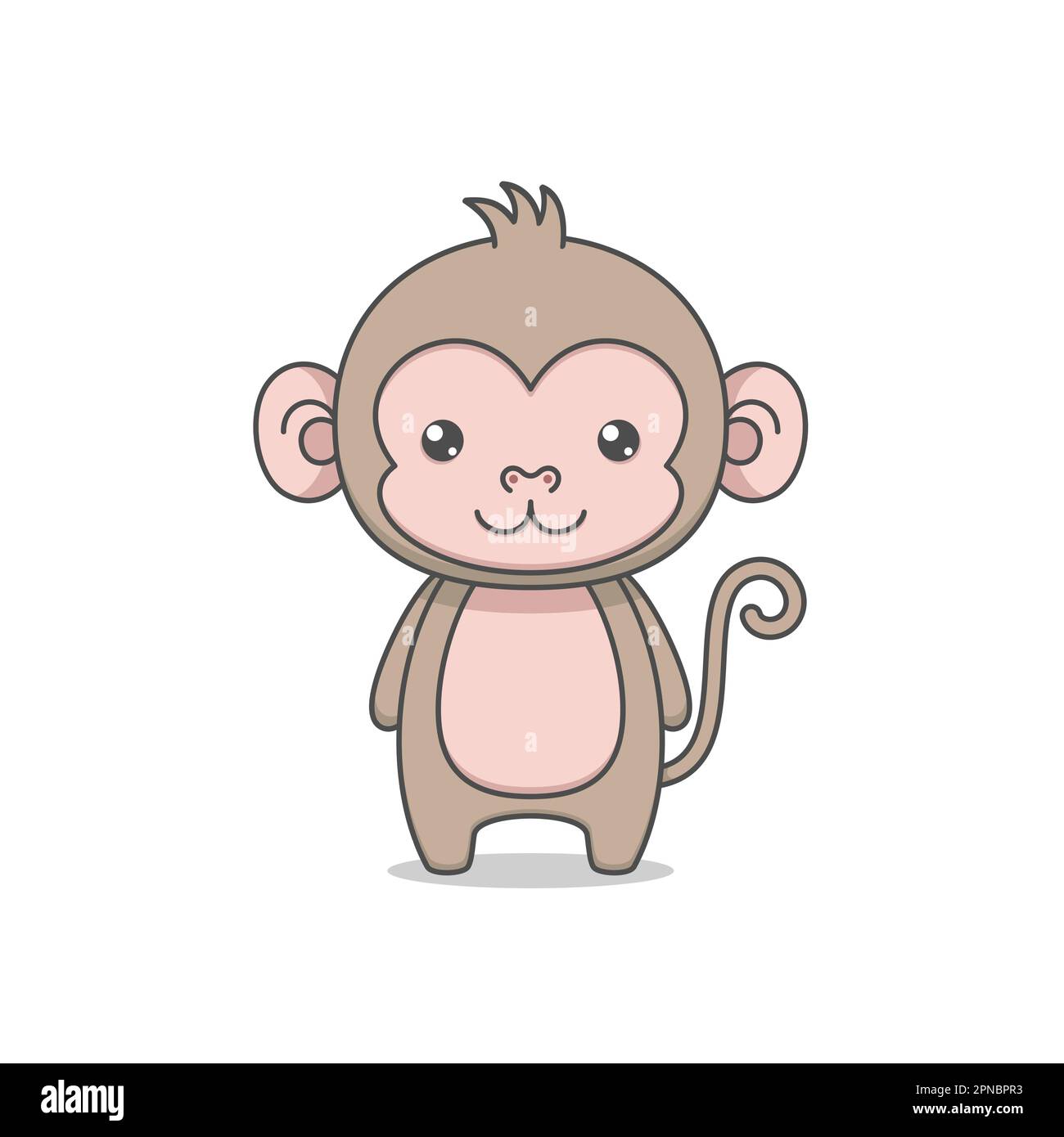 Cute Monkey Simple Cartoon Character Stock Vector