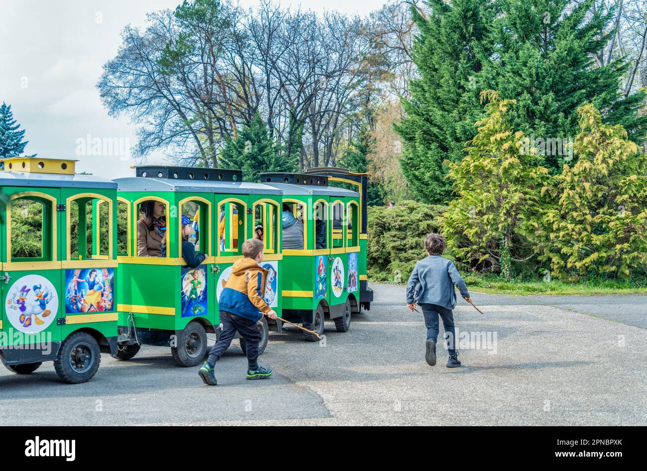 Bucharest, Romania April 2023 Train ride for kids and tourists in