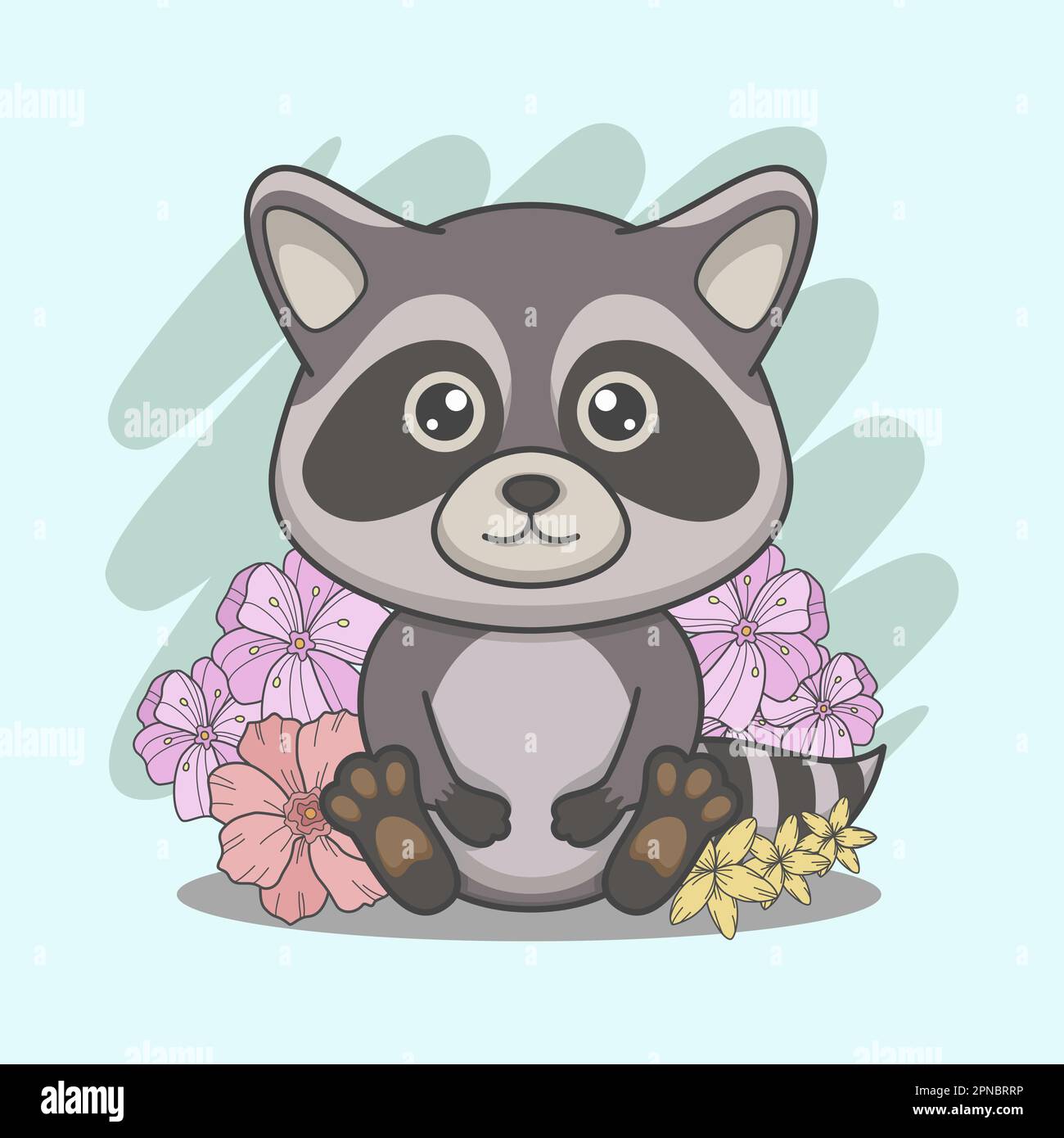 cute baby racoon with flowers Stock Vector Image & Art - Alamy