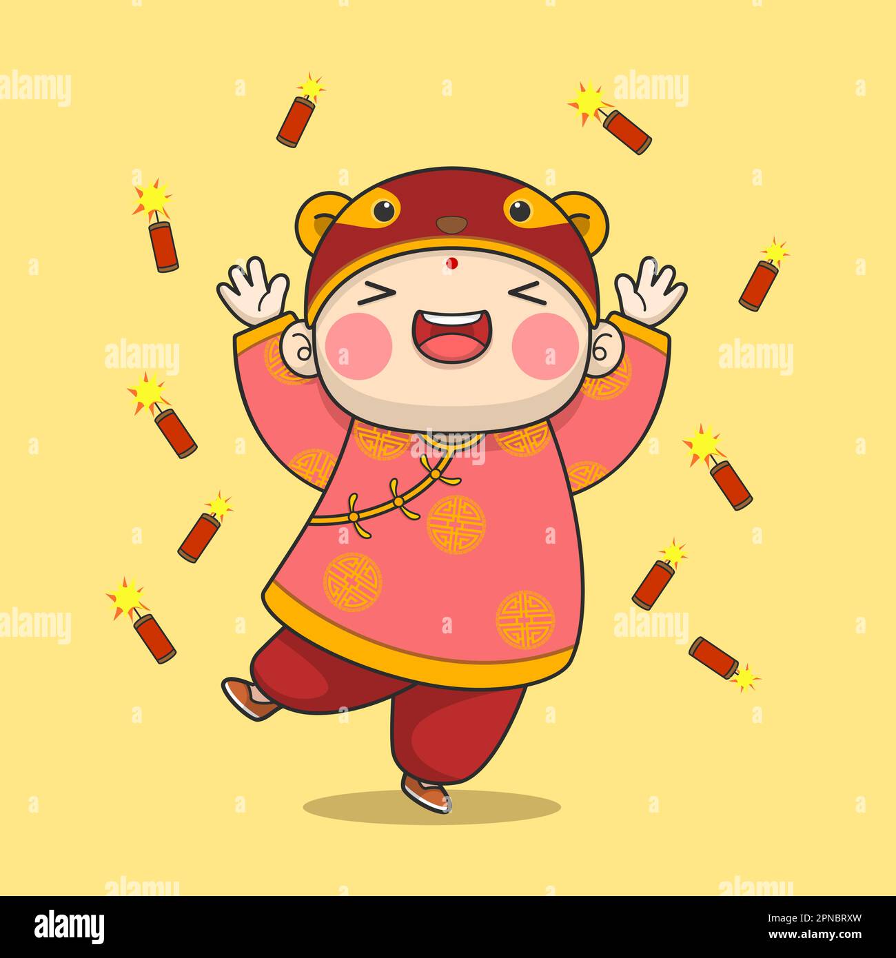 Cute Chinese New Year Boy And Firecracker Stock Vector Image & Art - Alamy