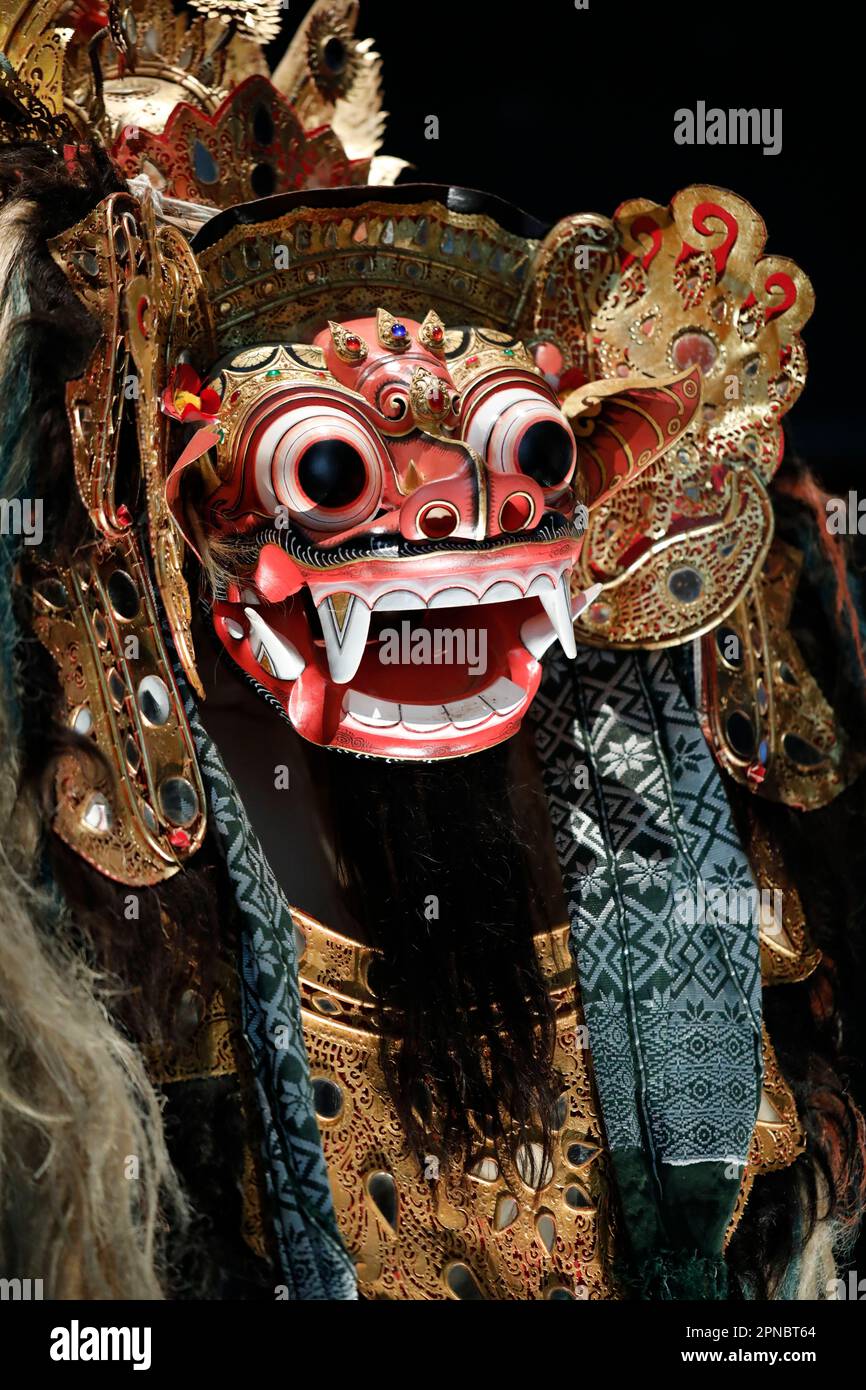 Asian Civlisations Museum. Barong mask and costume. Bali, Denpasar 1960